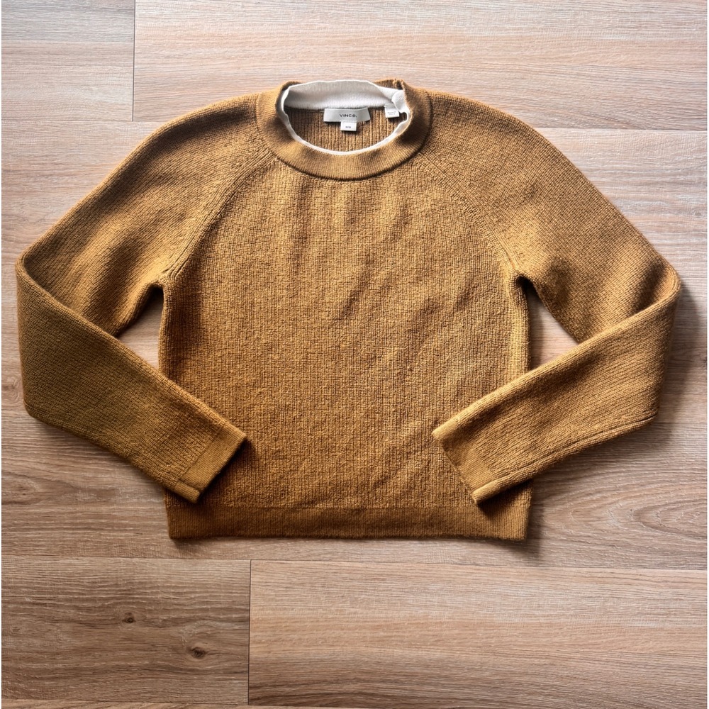 Vince Camel Brown Wool Cashmere Blend Crew Neck Raglan Sweater Womens Medium